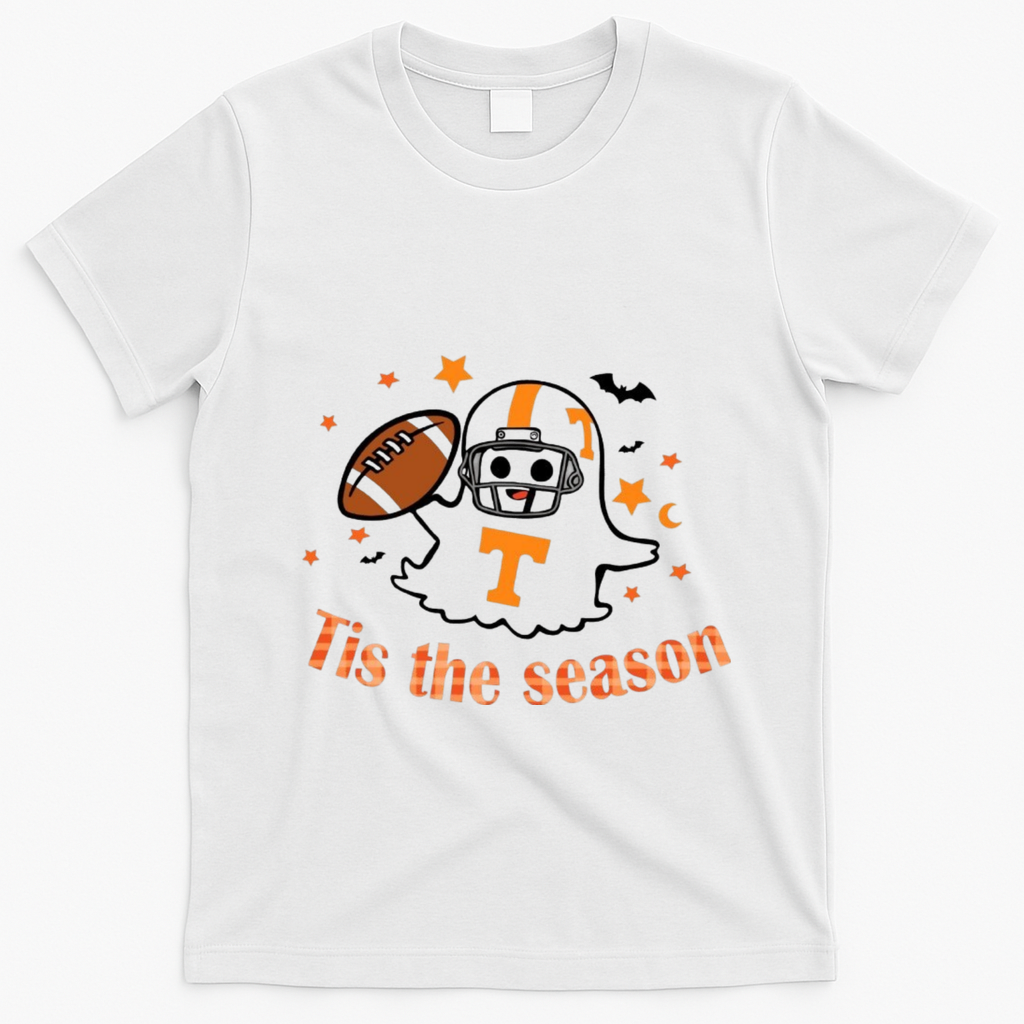 Tis The Season Halloween Football Ghost Tennessee Football T-Shirt - White