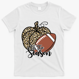 Tis The Season Leopard Pumpkin Football Fall Autumn T-Shirt - White