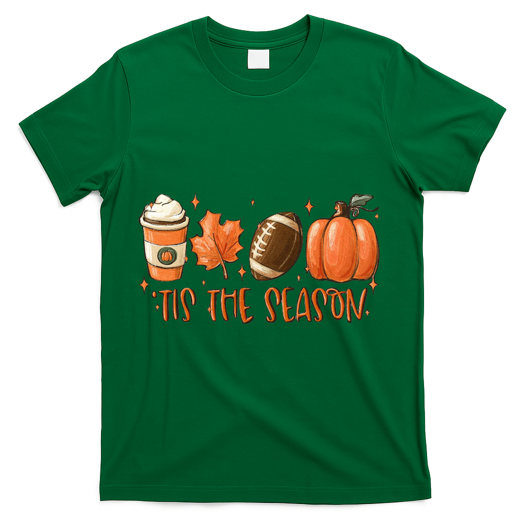Tis The Season Fall Coffee Football Lover T-Shirt - Green