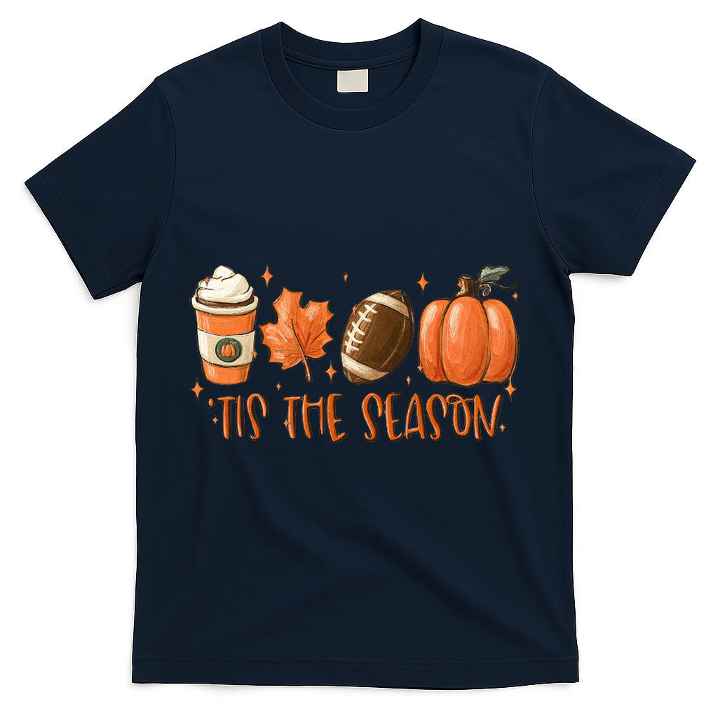 Tis The Season Fall Coffee Football Lover T-Shirt - Navy