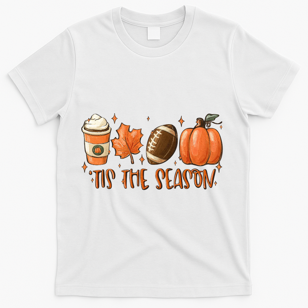 Tis The Season Fall Coffee Football Lover T-Shirt - White