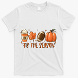 Tis The Season Fall Coffee Football Lover T-Shirt - White