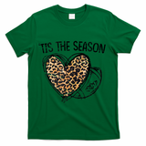 Tis To The Season Leopard Heart Football Season Game Day T-Shirt - Green