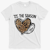 Tis To The Season Leopard Heart Football Season Game Day T-Shirt - White