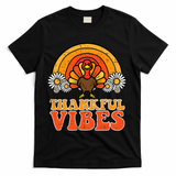 Thankful Vibes Turkey Rainbow Thanksgiving Women T-Shirt - Black