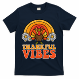 Thankful Vibes Turkey Rainbow Thanksgiving Women T-Shirt - Navy