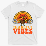 Thankful Vibes Turkey Rainbow Thanksgiving Women T-Shirt - White