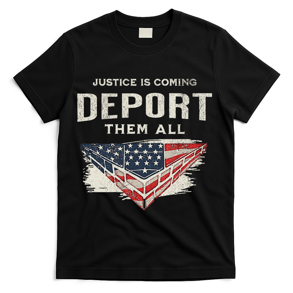Trump Won 2024 Justice Is Coming Deport Them All Wall T-Shirt - Black