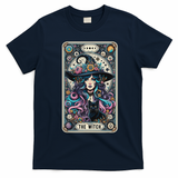 The Witch Cat Tarot Card Witch Vintage Gothic Halloween T-Shirt - Navy Blue