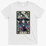 The Witch Cat Tarot Card Witch Vintage Gothic Halloween T-Shirt - White