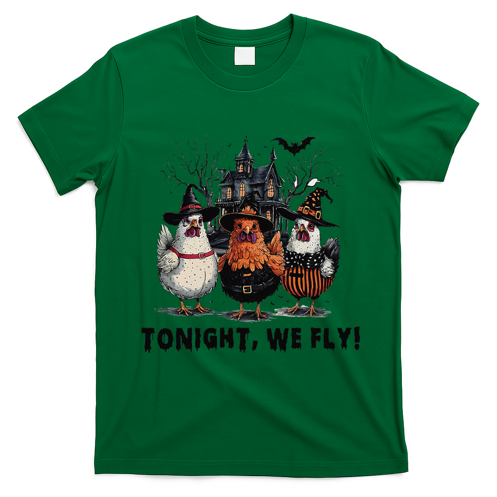 Tonight We Fly Funny Chicken Halloween Spooky Season T-Shirt - Irish Green
