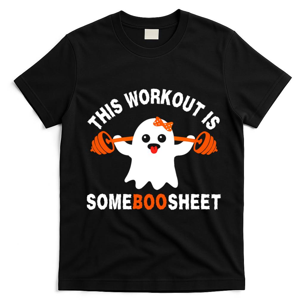 This Workout Is Boo Sheet Funny Cute Gym Ghost Halloween T-Shirt - Black