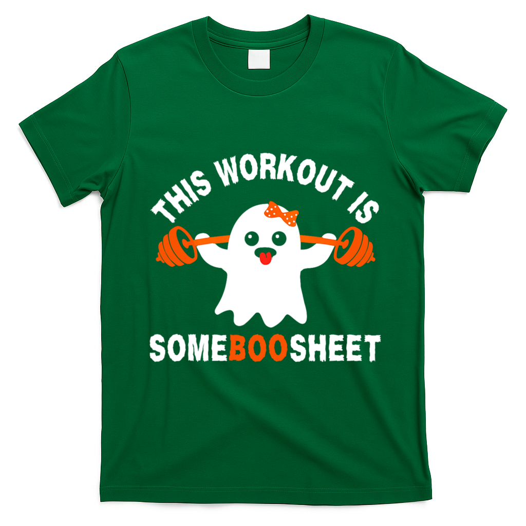 This Workout Is Boo Sheet Funny Cute Gym Ghost Halloween T-Shirt - Irish Green