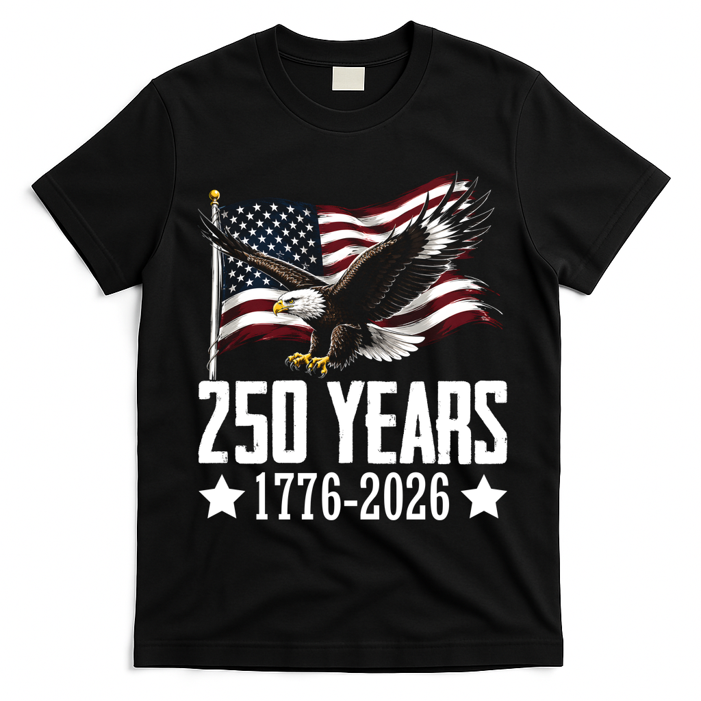 USA 250 Years Eagle 1776-2026 Flag T-Shirt - Black