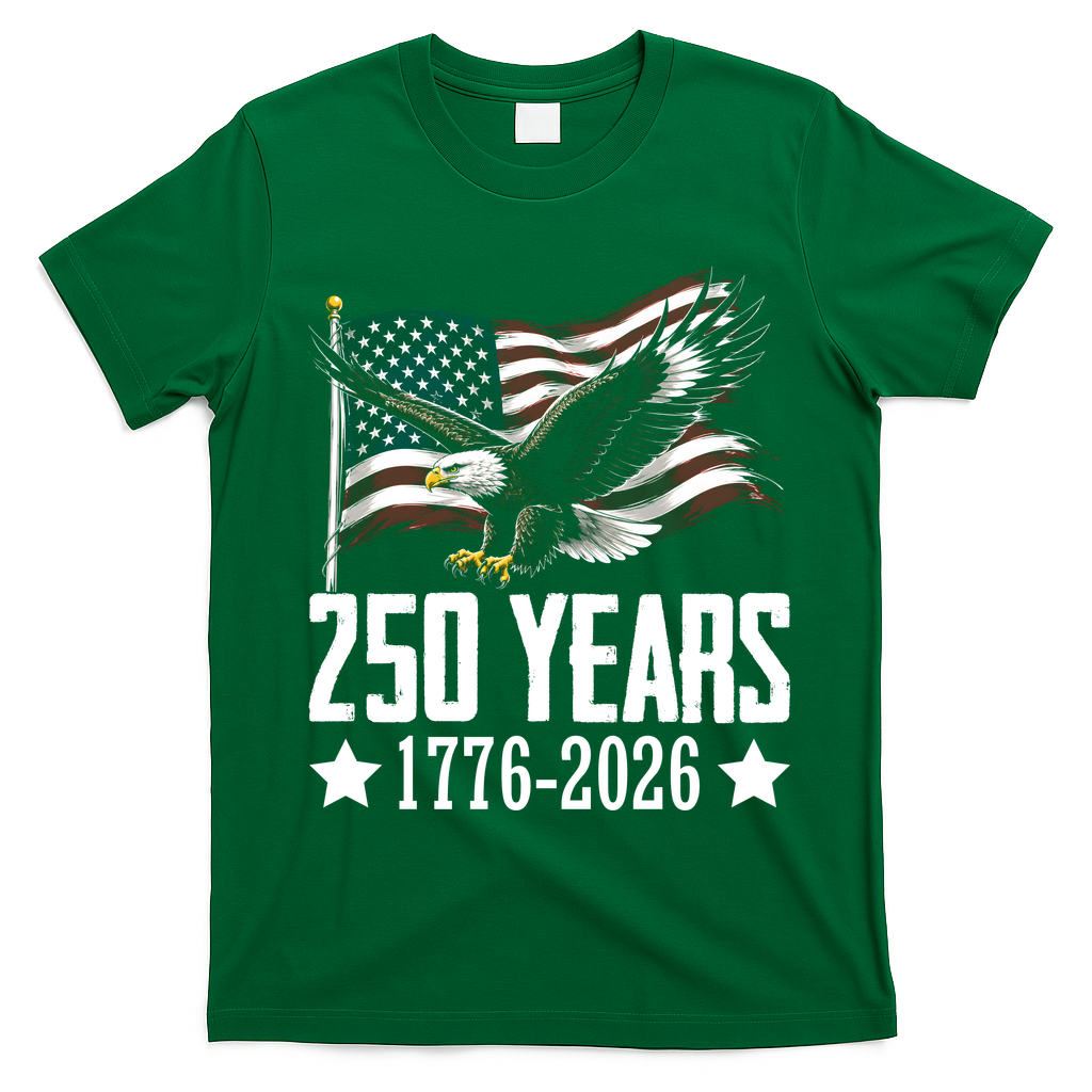 USA 250 Years Eagle 1776-2026 Flag T-Shirt - Green