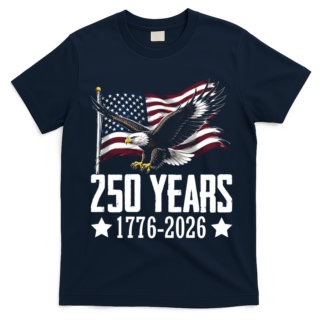 USA 250 Years Eagle 1776-2026 Flag T-Shirt - Navy