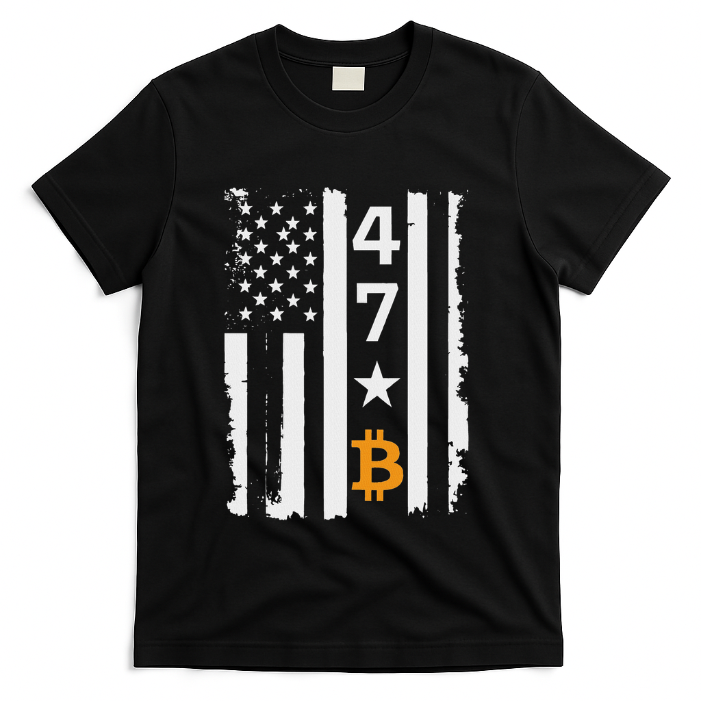 Usa 47th Flag Bitcoin Design – Trump Crypto Supporter T-Shirt - Black
