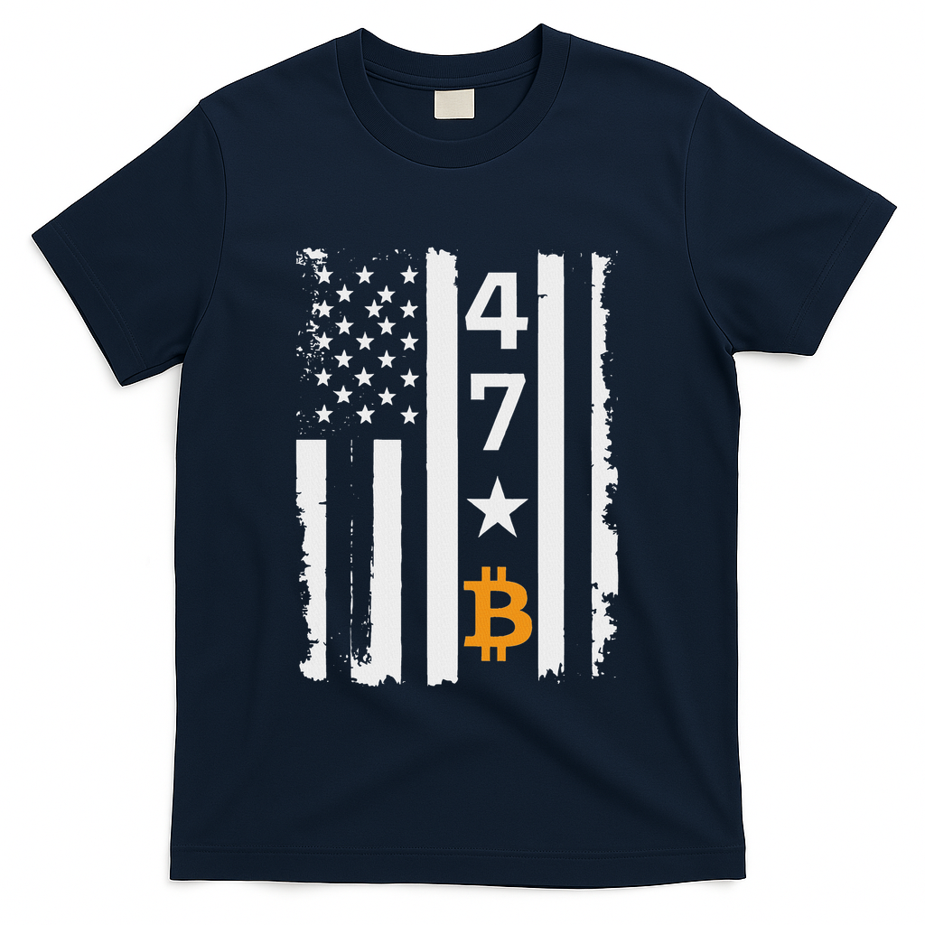 Usa 47th Flag Bitcoin Design – Trump Crypto Supporter T-Shirt - Navy