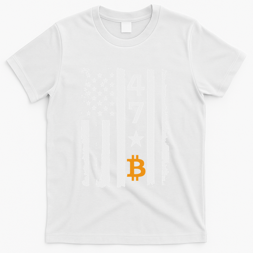 Usa 47th Flag Bitcoin Design – Trump Crypto Supporter T-Shirt - White