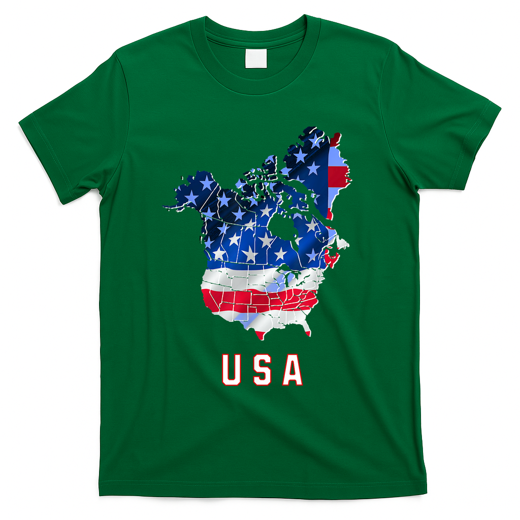 Usa And Canada Map Annex Canada 51st State Trump Greenland T-Shirt - Green