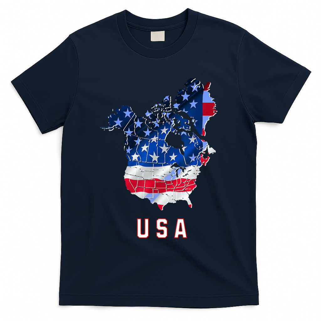 Usa And Canada Map Annex Canada 51st State Trump Greenland T-Shirt - Navy