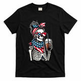 USA America Flag Skeleton Lady Coffee Lover T-Shirt