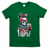 USA America Flag Skeleton Lady Coffee Lover T-Shirt