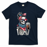 USA America Flag Skeleton Lady Coffee Lover T-Shirt