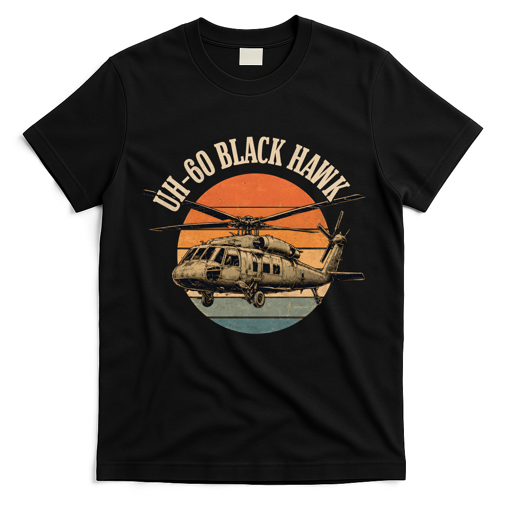 UH-60 Black Hawk Vintage Helicopter T-Shirt - Black