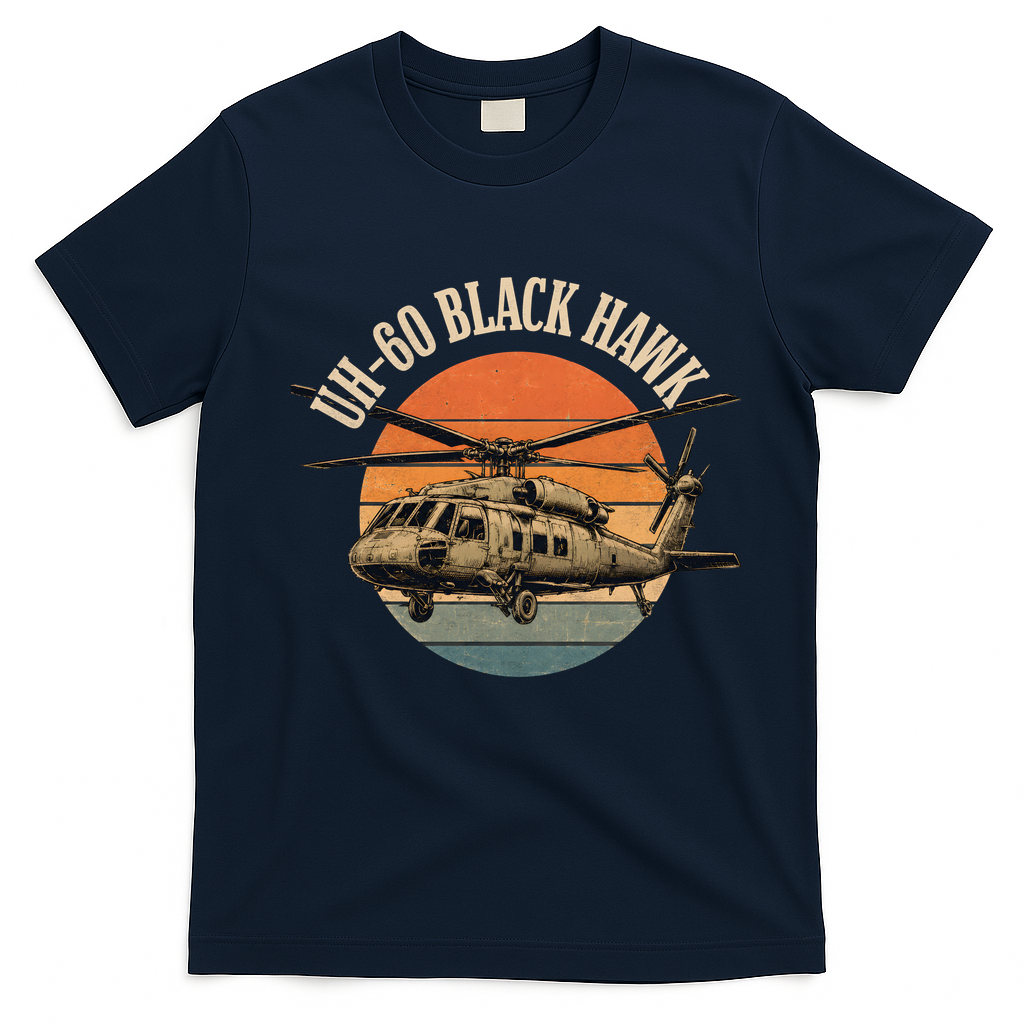 UH-60 Black Hawk Vintage Helicopter T-Shirt - Navy Blue