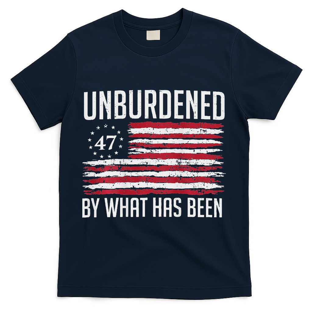 Unburdened By What Has Been Trump 47 Retro Us Flag T-Shirt - Navy