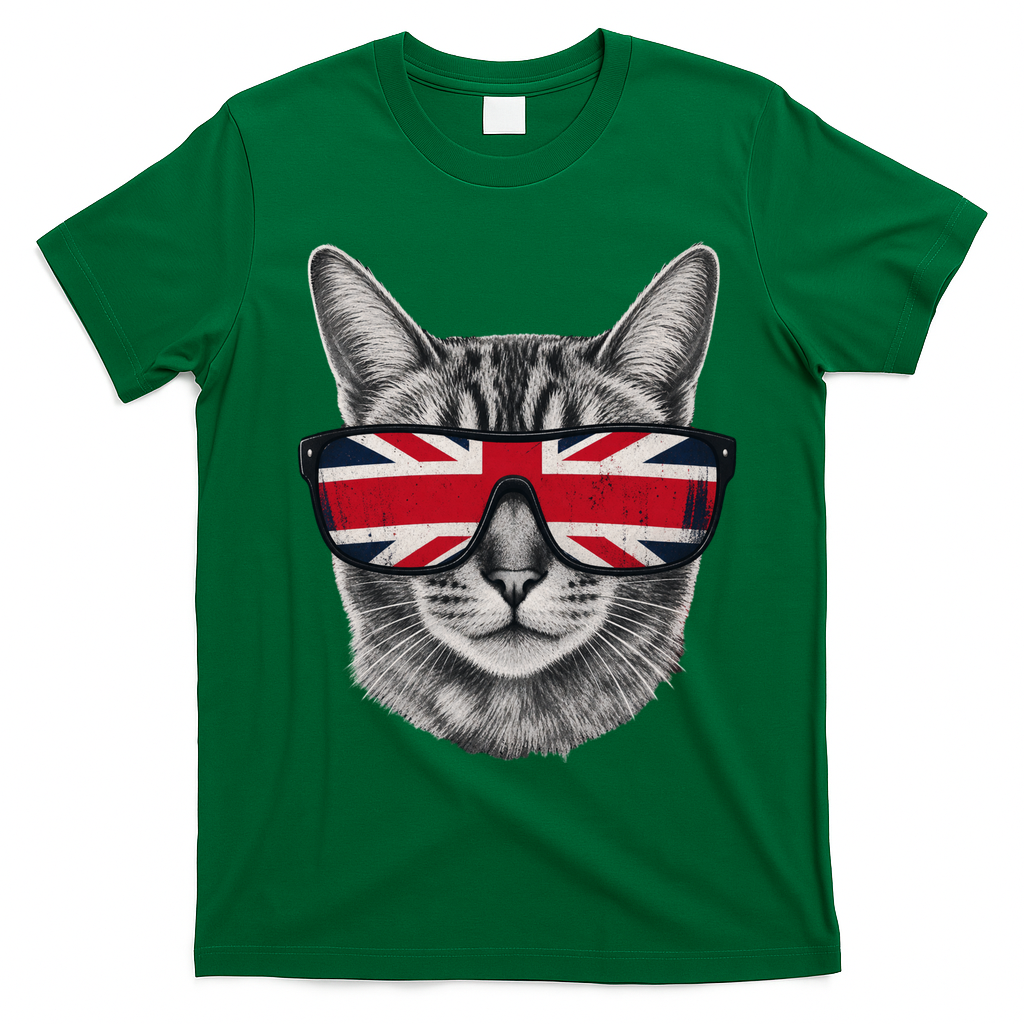 UK Cat Union Jack Flag United Kingdom Kitten England T-Shirt - Irish Green
