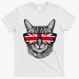 UK Cat Union Jack Flag United Kingdom Kitten England T-Shirt - White