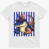 USA Patriotic 4th July Leopard Print Alligator Crocodile  T-Shirt - White