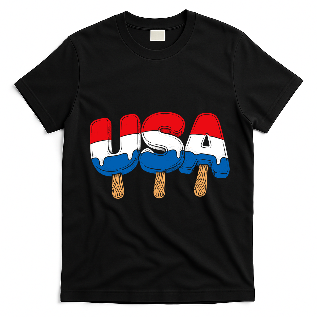 USA Popsicle Summer Celebrations Beach Party T-Shirt - Black
