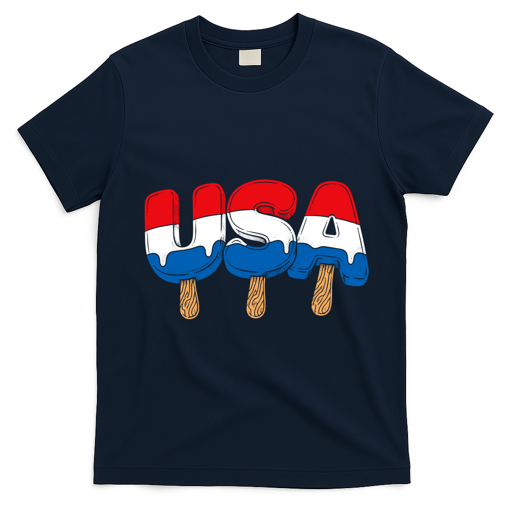 USA Popsicle Summer Celebrations Beach Party T-Shirt - Navy Blue