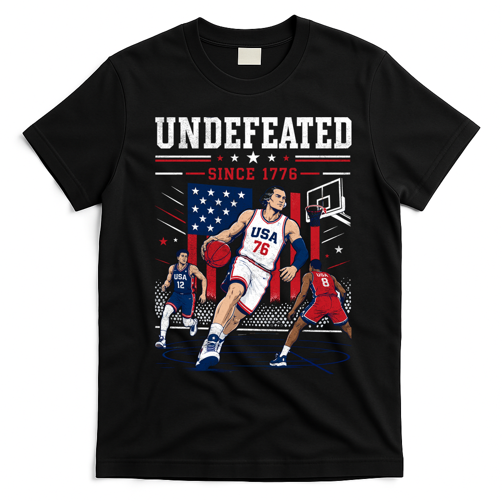 Undefeated Since 1776 Basketball USA T-Shirt - Black