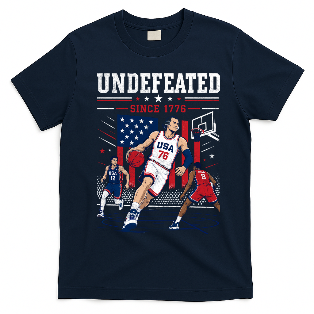 Undefeated Since 1776 Basketball USA T-Shirt - Navy Blue