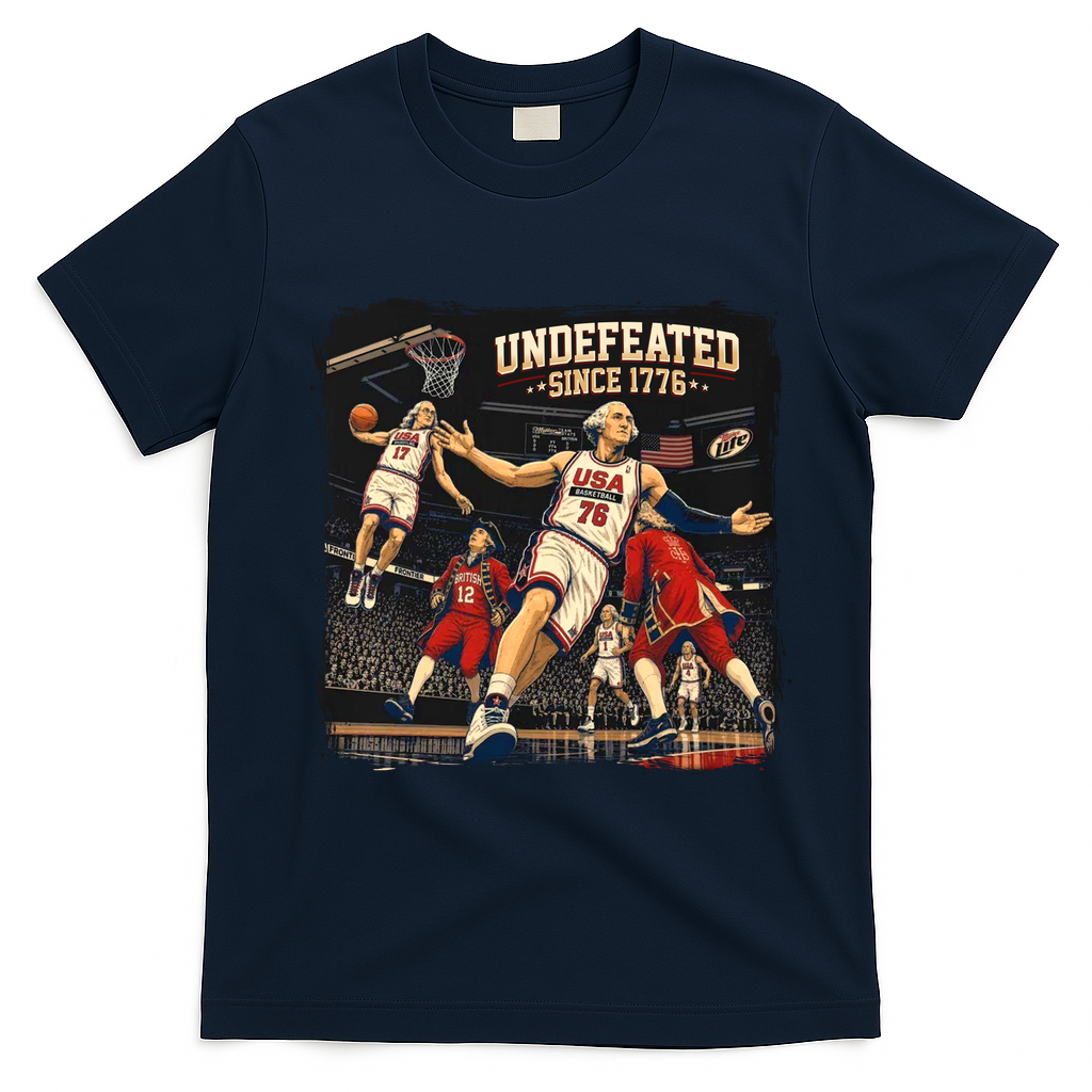 Undefeated Since 1776 Basketball Vintage USA T-Shirt - Navy Blue