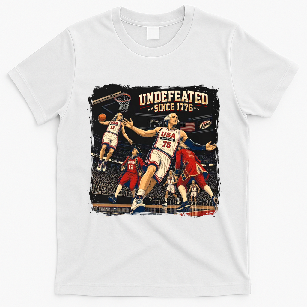 Undefeated Since 1776 Basketball Vintage USA T-Shirt - White