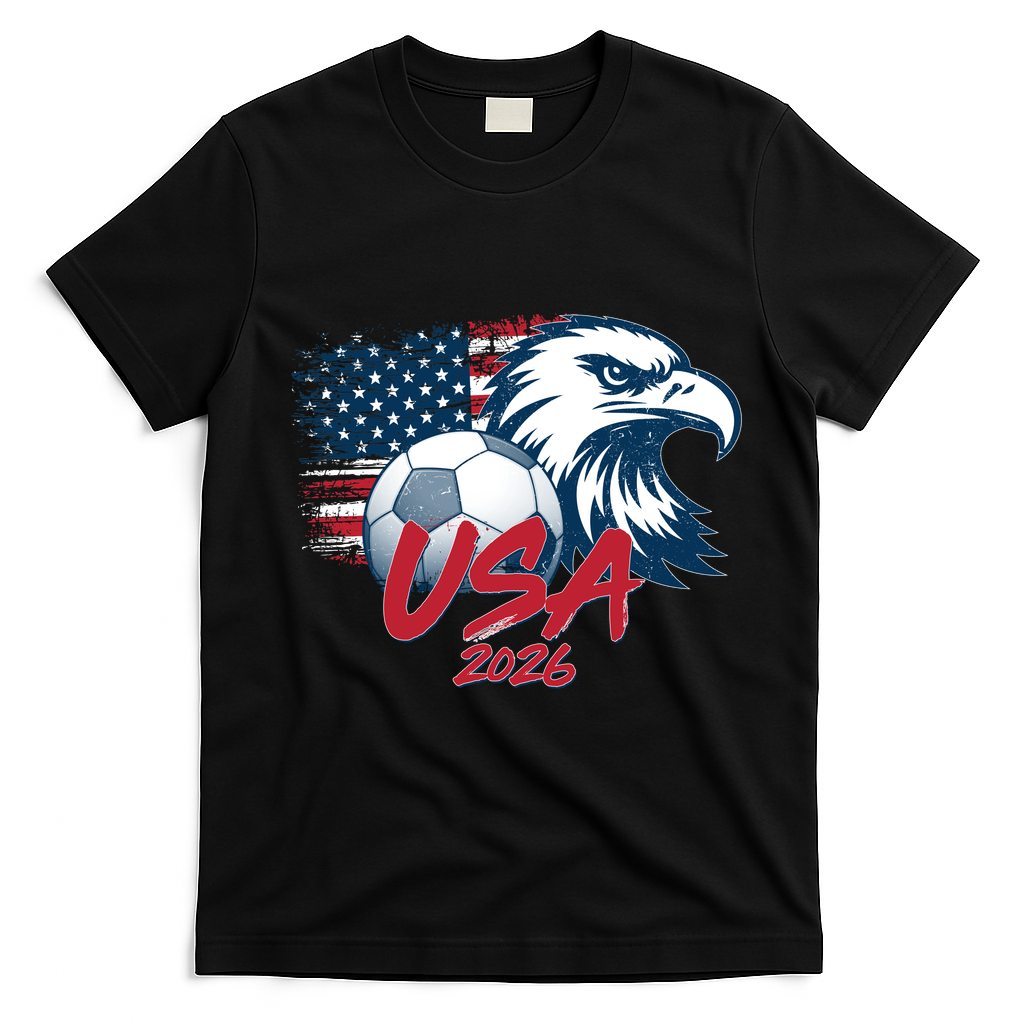 USA Soccer 2026 Eagle And Flag  T-Shirt - Black