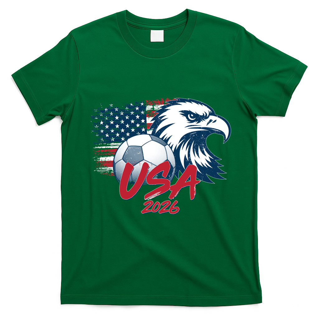 USA Soccer 2026 Eagle And Flag  T-Shirt - Irish Green