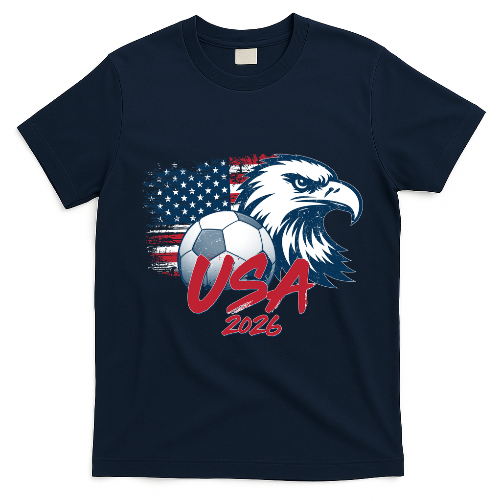 USA Soccer 2026 Eagle And Flag  T-Shirt - Navy Blue