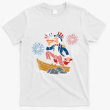 Uncle Sam Enjoying A Hot Dog Fireworks USA T-Shirt - White