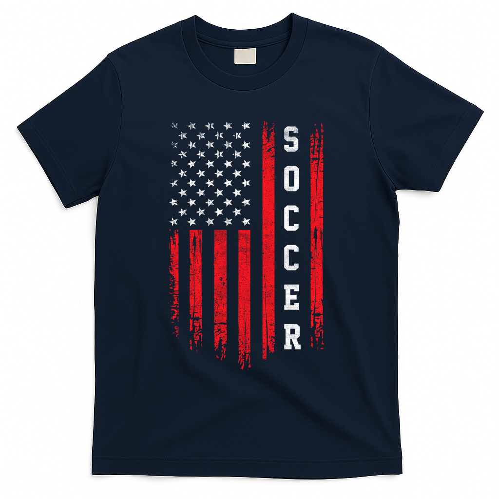USA Soccer Fan American Flag T-Shirt - Navy