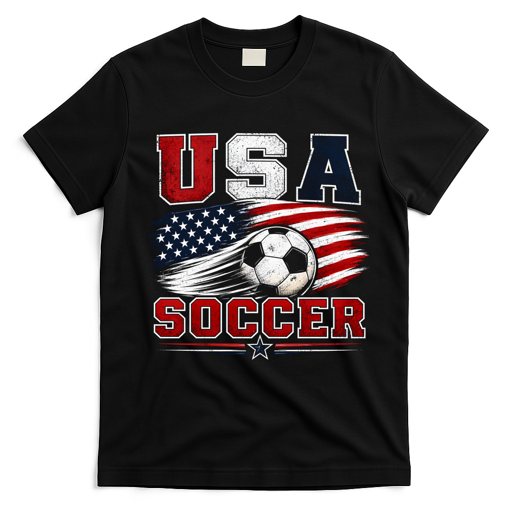 USA Soccer Fan Gear American Flag T-Shirt - Black