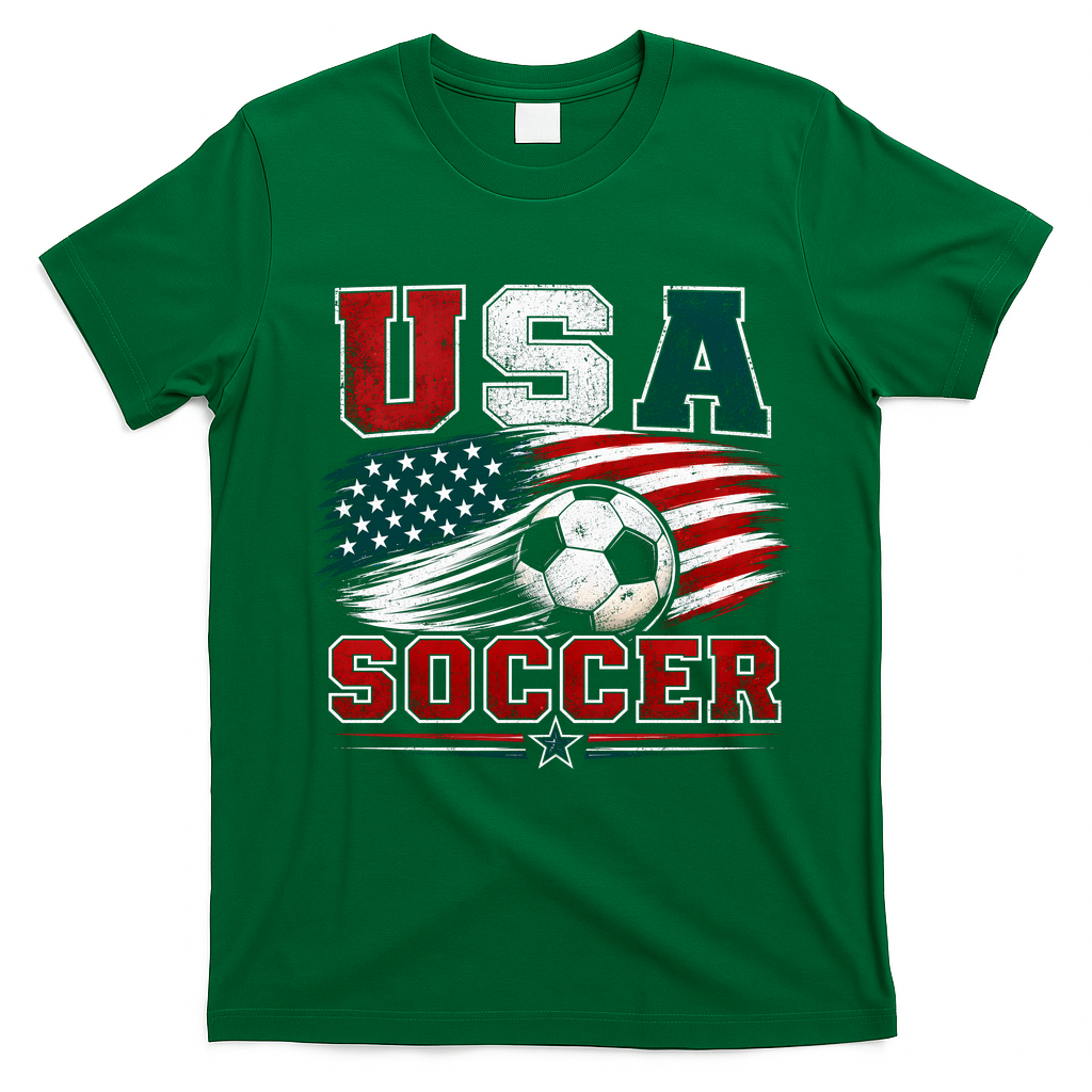 USA Soccer Fan Gear American Flag T-Shirt - Irish Green