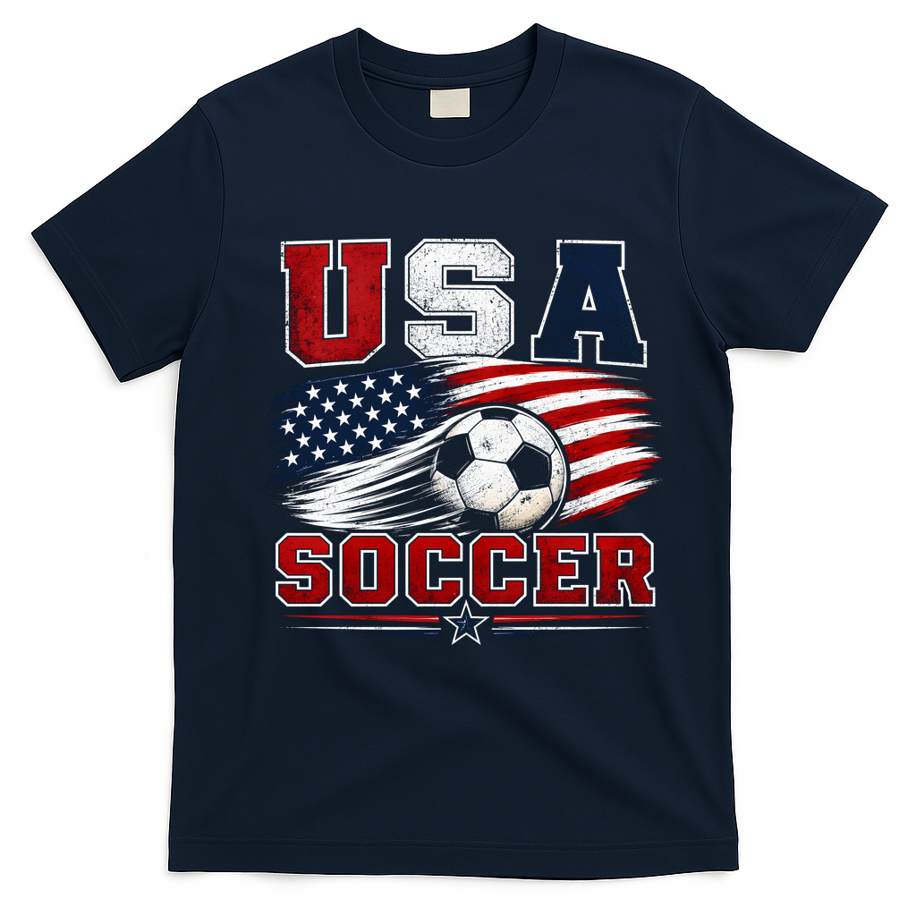 USA Soccer Fan Gear American Flag T-Shirt - Navy Blue