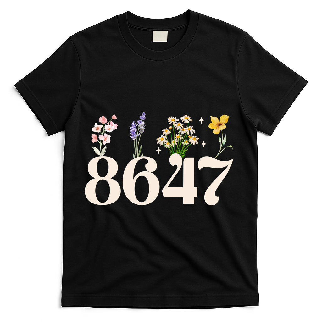 Vintage 86 47 Anti-Trump Flower President T-Shirt - Black