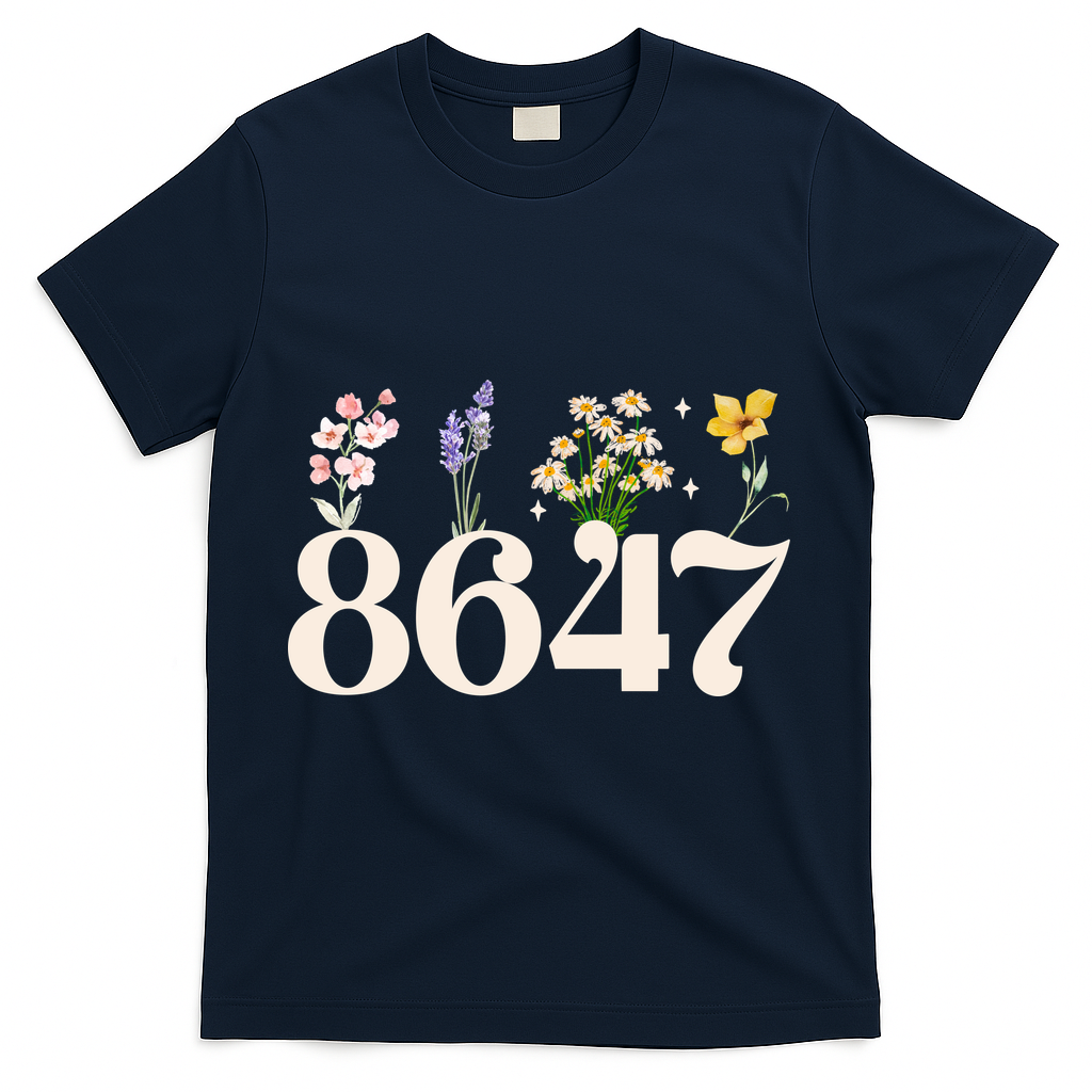 Vintage 86 47 Anti-Trump Flower President T-Shirt - Navy